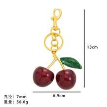 Golden Cherry Bag Charm - Resin Keychain Accessory With Red Cherry Design, Round Shape For Decorating Handbags (Red) Christmas Gift
