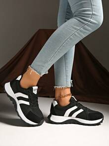 Tênis com Sola Grossa Feminino, Sapatos de Caminhada Estilosos e Respiráveis, Confortáveis e com Suporte, Adequados para Todas as Estações, Ótimos para Uso Diário e Exercícios - Preto - Visão 4