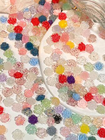 50 قطعة مختلطة من زينة أظافر ثلاثية الأبعاد على شكل زهرة الكاميليا، من الراتنج والراين مناسبة للمناكير المنزلية والاحترافية، المكياج والأعمال اليدوية