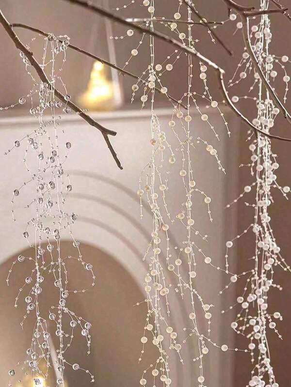 1.3m Christmas Pearl Bead Garland Decoration, Christmas Tree Decoration, Circle Beaded Garland, DIY Hanging Decoration For Home, Party, Wedding, Handmade Crafts