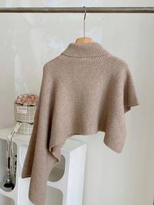 1 pieza Bufanda de unicolor para mujer, poncho asimétrico de cuello alto versátil de punto, accesorio de chal, suéter casual para el trayecto de mujer, cárdigan holgado - Caqui - Ver 3