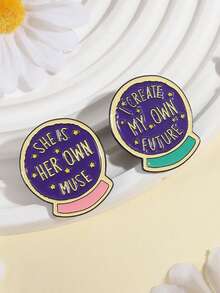 2pcs I CREATE MY OWN FUTURE Magic Ball Enamel Needle Inspirational Dream Brooch Clothes Collar Badge Jewelry Gift For Friends - Multicolor - View 8