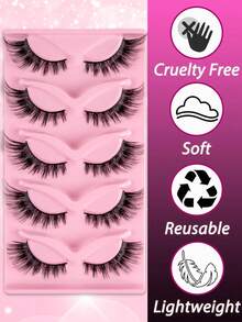 MEM 5 pares de pestañas postizas completas, pestañas de tira estilo ruso, rizado D, tipo mink esponjoso, forma de ojo de gato, cola extendida, natural y grueso, crea pestañas, esencial de maquillaje de viaje, adecuado para viajes, uso diario, boda, cita, fiesta, vacaciones (principiante amigable), set ideal de pestañas para Navidad/Halloween/regalo - Negro - Ver 4