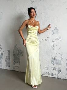 1pc Solid Color Elegant Backless Tie Strap Dress, Suitable For Party, Wedding, All Seasons - Green - View 7