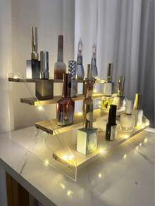 1 pieza Estante de exhibición escalonado de madera multicapa, Soporte de exhibición de almacenamiento multinivel de madera para coleccionables, figuras de acción, perfumes, cosméticos, estantería de exhibición multiusos - Beis - Ver 8