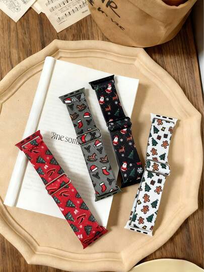 Christmas Theme Watch Band Compatible With Apple Watch 40mm, 38mm, 41mm, 42mm, 44mm, 45mm, 49mm. Cute Cartoon Patterns (Snowman, Reindeer, Santa) Strap Compatible With IWatch 10 9 8 7 6 5 4 3 2 1 Se UItra Series, Holiday Gifts For Men Women Kids
