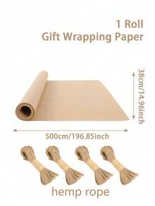 1 لفة ورق تغليف بني، لفة ورق كرافت مع حبل قنب، ورق تغليف للحفلات، ورق تغليف هدايا DIY، ورق تغليف بالزهور، ورق DIY يدوي؛ مناسب لهدايا أعياد الميلاد، هدايا الحفلات، تغليف الباقات، ديكورات الحفلات، ديكورات الزفاف، هالوين، عيد الميلاد، ، اليوم الوطني