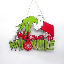 1 pieza Placa decorativa colgante de Navidad, decoración de puerta principal Feliz Navidad, decoración de corona de madera para el hogar, interior y exterior, perfecta para decoración de fiesta de Navidad