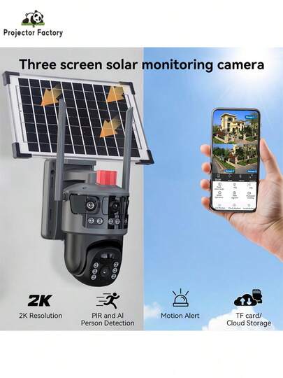 LIPETY Triple-Lens Solar 360° Dome Camera,  Security Cameras Wireless Outdoor, Cameras For Home Security, 2-Way Audio, Suitable For Farm Perimeters, Fish Ponds, Homes And Large Properties