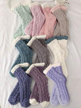 10 pares de calcetines de tripulación cómodos y cálidos de color contrastante para mujeres para el otoño/invierno