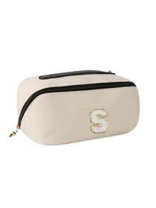 1 Stück PU-Leder wasserdichte Kosmetiktasche mit Buchstabendesign, großer Stauraum mit Doppelschicht, multifunktionale Damen Reisetasche, Kulturtasche, Kosmetikorganizer, Badezimmer Aufbewahrung, Reiseaccessoire, Ostergeschenk, Brautjungferngeschenk, Tasche, Kosmetiktasche, Reiseaccessoire - Beige - Übersicht 24