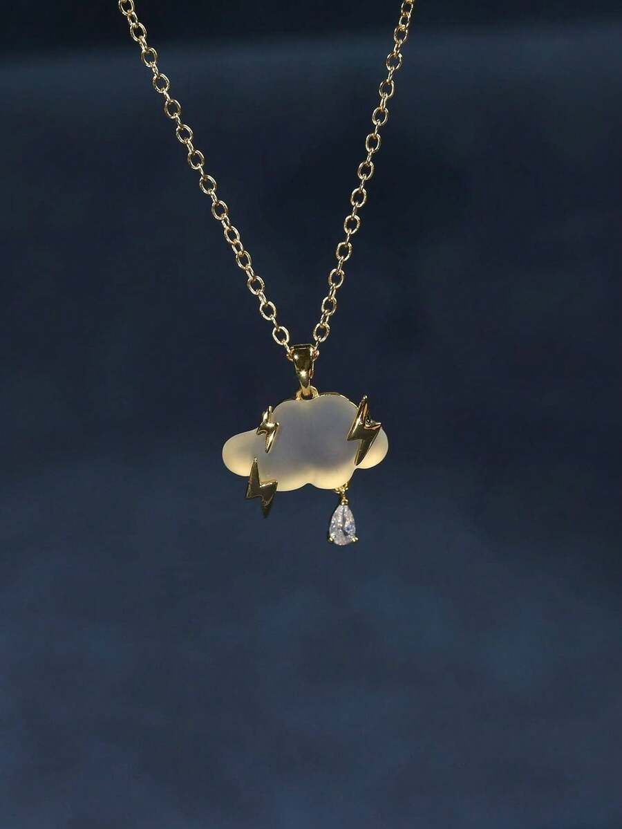 Cubic Zirconia Decor Cloud Pendant Necklace - Vàng - Xem 1