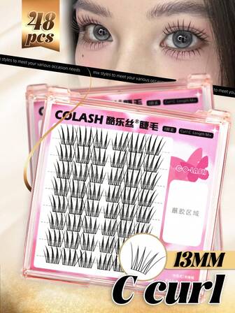 48PCS/ Curl:C/ Colash Lashes Clusters DIY Lashes Kit Volume Individual Lashes Volume & Natural Look Natural Eyelash Extension,Lightweight, Cruelty-Free, Natural To Dramatic Style False Eyelashes For Women. Travel.Lash Clusters.Manga Lashes