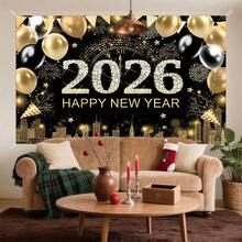 1 件金色 2026 新年快乐背景 7x5 英尺 - 闪闪发光的烟花和气球装饰摄影背景，闪闪发光的除夕派对照片展位道具，适用于工作室、家庭、俱乐部庆祝活动、圣诞节墙壁装饰 - 彩色 - 查看 1