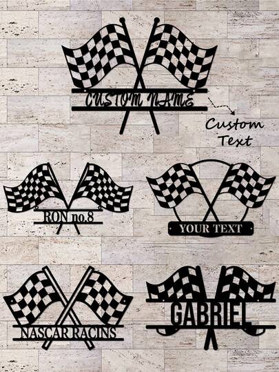1pc Custom Racing Flag Metal Wall Art - Personalized Name Racing Flag Metal Plaque - Custom Starting And Ending Race Logo, Racing Driver Name Metal Logo, Checkered Flag Racing Club Logo, Competition Decoration, Racing Sports Wall Decoration