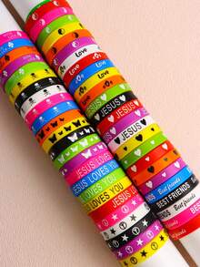 50 chiếc/gói Vòng đeo tay bằng silicon thể thao đơn giản nhiều màu sắc phát sáng trong bóng tối, Phụ kiện trang sức Unisex để đeo hàng ngày, Quà tặng tiệc - vòng tay silicon nhỏ - Xem 14