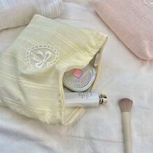 Large Capacity Women's Makeup Bag/Organizer Pouch, Casual Compact Zipper Travel Clutch, Heart & Bow Embroidery Cosmetic Bag, Toiletry Bag, Travel Essential, Cruise Essential, Vacation Essential, Unisex