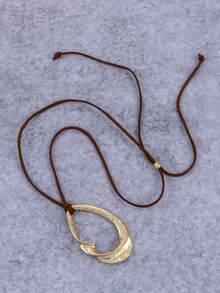 1Pc Bohemian-Style Fashionable Retro Geometric Asymmetrical Pendant Brown Cord Velvet Necklace For Women's Daily Wear & Accessories