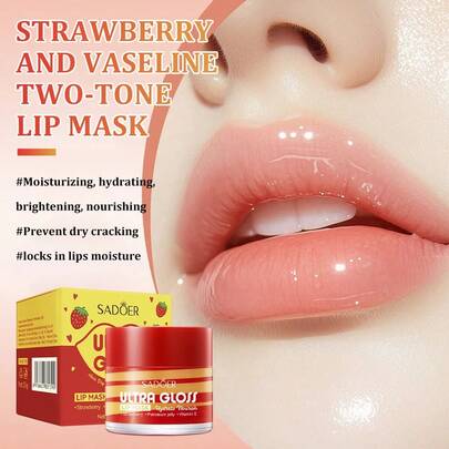1 Peça Máscara Labial Hidratante Brilhante e Nutritiva de Dois Tons com Morango, Previne Descamação e Rachaduras. Hidratante e Nutritiva. Ilumina o Tom de Pele dos Lábios.