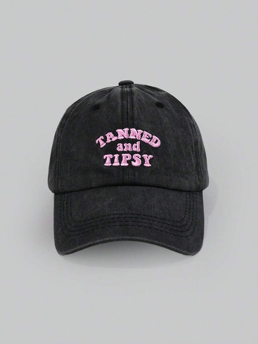 DareSee 1件女款「TANNED AND TIPSY」刺繡軟頂棒球帽,可調帽簷,透氣遮陽戶外帽,適合戶外、運動、露營、度假、音樂節、返校禮物 - A - 查看 1