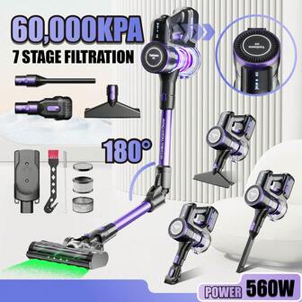 Aspirapolvere senza fili 550W Aspirapolvere portatile Aspirapolvere senza fili 15-45kPa, Regolazione potenza di aspirazione, 6 batterie da 3000mAh a lunga durata, 8 in 1, Pieghevole a 180°, Capacità 1,6 L, Adatto per la pulizia di auto, casa, ufficio, animali domestici, ecc. , Nero