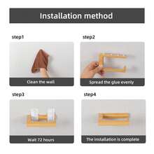 1PC Free Drilling Bamboo Wall-Mounted Toilet Paper Holder, Adhesive Towel Holder Rustic Bath & Kitchen Organizer, Space-Saver, No Drill Hand Towel Rack For House Decor, Toilet Tissue Roll Holder For Bathroom And Kitchen - Khaki - View 3