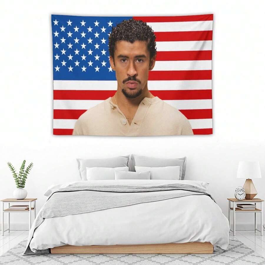 1PC Bad Music Bunny American Flag Wall Hanging, With Free Accessories, Perfect For Bedroom, Dormitory Decoration And Gifts - 彩色 - 查看 1