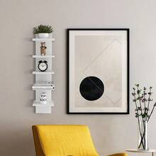 五层白色木质壁挂式悬浮置物架，垂直收纳架，适用于卧室、客厅、走廊、车库 - 波西米亚风格家居装饰收纳架，无需电源或电池 | 天然木纹外观 | 悬挂式收纳架，绝佳礼品之选