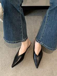 女士尖头穆勒拖鞋，低跟闭趾凉鞋，浅口鞋，适合2025年秋季、夏季穿着，优雅时尚 - 黑色 - 查看 4