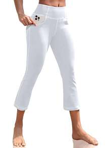 Women's Capri Leggings, Yoga Capris Pants With Pockets Stretchy Crop Pants High Waisted Straight Leg 21" - trắng - Xem 2