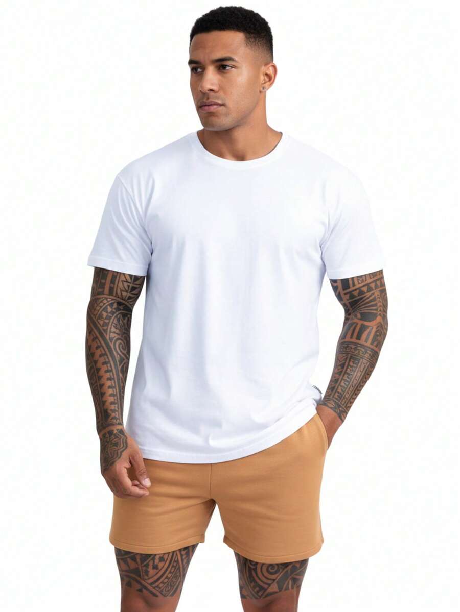 Oversized T-Shirt 100% Premium Cotton | Comfortable Plain Men's Basic T-Shirt - 白色 - 查看 1