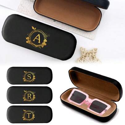 Pu Leather Eyewear Storage Case Stylish And Durable Glasses Case Portable Crush-Proof Sunglasses Storage Case Essential For Outings Holiday Gift Wreath Letters Pattern Protective Container For Spectacles Travel Accessories Fashion Organizer