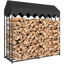 Outsunny Estante de Leña Metálico, 186x70x185 cm, Leñero Exterior con Cubierta Impermeable 600D Oxford, Marco de Acero, Soporte para Leña de Chimenea, Carga 300 kg, para Jardín, Terraza - Negro - Ver 8