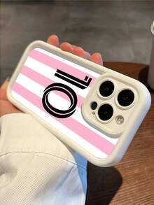 1pc White & Pink Striped Numeric Pattern Full Coverage TPU Shockproof Phone Case Compatible With IPhone 16, 15, 14, 13, 12, 11 Pro Compatible With Samsung Series - Multicolor - View 3