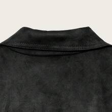 Women's Fashionable Casual Suedette Brown Trench Coat, With Collar, Long Sleeves And Practical Pockets, Creates A Stylish Look, Suitable For Halloween - Black - View 6