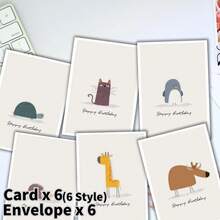 6pcs/Set Cartoon Birthday Theme Greeting Cards With Envelopes, Cute Birthday Cards, Fun Birthday Gifts - one-size - View 7