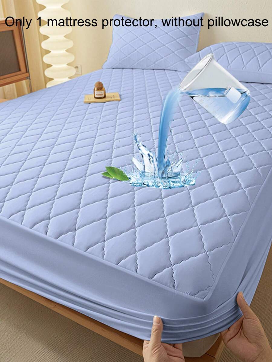 1pc Minimalist Modern Skin-Friendly Breathable Soft Diagonal Plaid Sky Blue Pattern Mattress Protector, Bedroom Solid Color Moisture-Wicking Mattress Cover, Mattress Pad, Mattress Protector, Encasement (Pillow Case Not Included) - Blue - View 1