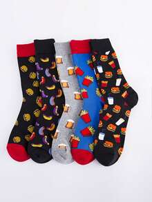 5 Paar Herren Crew Socken, neue stilvolle Lebensmittel Grafik Muster, bequeme weiche Socken, Freizeitbekleidung