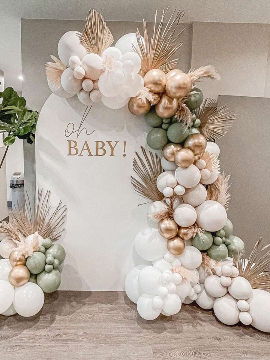 120pcs Chrome Gold Beige Green Balloon Garland Arch Kit Oh Baby Shower Kids Birthday Decoration Wedding Party Balloon Set Baptism - As Picture - View 1