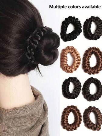 Vintage Braided Elastic Hair Band, Chic Multi-Strand Braided Hair Tie - High Elasticity, Coiled Bun Maker For Women & Girls - Versatile Hair Accessory,Durable Plastic Wig Hair Rope, Polyester & Spandex, For Women'S Stylish Updos ,Ponytail Holders ,Hair Elastics ,Hair Rubber Bands ,Scrunchies