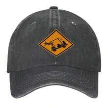 Baseball Cap Golf Cart Crashing Warning Sign Unisex Vintage Washed Cap Adjustable Cotton Retro Dad Hats For Men Womem - Black - View 4