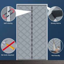 Magnetic Thermal Insulated Door Curtain, 36x81 Wind Cold Proof, Pet Friendly, Suitable - Conditioned Heated Rooms, Gray - Grey - View 3