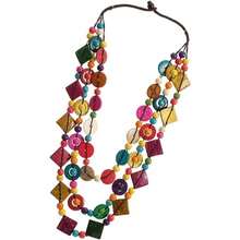 SEWACC Bohemian Shell Necklace Wood Beads Chunky Layered Necklace Handmade Long Beaded Necklace For Women - With Color - View 9
