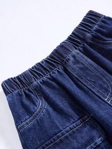 1 pièce Pantalon cargo simple et confortable pour garçons, style de rue décontracté, jeans en denim lavé, nouvelle arrivée pour l'automne/hiver - Jean brut - Voir 4