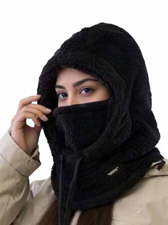 1 pieza/Set Pasamontañas de invierno, máscara facial de forro polar para exteriores, cálida para ciclismo, esquí y deportes, de unicolor, suave, gruesa y cálida, con bufanda cuello calentador ajustable con máscara facial, transpirable para hombres y mujeres