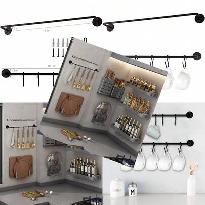 Coffee Mug Holder Wall Mounted1PC Coffee Cup Holder Coffee Mug Rack For Wall Black Metal Rod With 5 Removable Hooks Organize Cooking Utensils Or Mugs For Kitchen Restaurant Bar 1