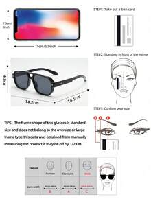 1pc Men's Classic Square Double-Bridge Minimalist Stylish Fashion Fashion Glasses (Suitable For Driving, Travel, Casual, Vacation, Outdoor, Sports, Daily Use) - phim xám khung đen - Xem 6