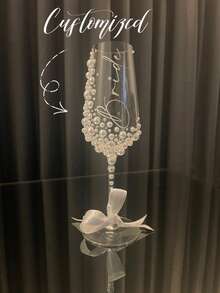 Personalized Bride Champagne Flute, Faux Pearl Crystal Glass Champagne Flute, Customized Champagne Flute For Bride And Bridesmaids - Reusable, Dishwasher , Customized Champagne Flute With Bow / Bride And Bridesmaids Wine Glass / Wedding Party Glassware / Wedding Supplies / Champagne Flute / Champagne Coupe / Bridesmaid / Bride / Maid Of Honor / Mother Of The Bride / Bachelorette Party / Birthday Party - Multicolor - View 8