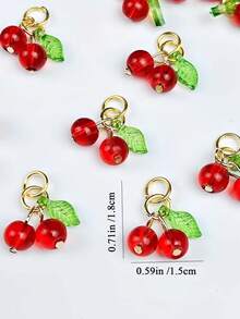 10 pezzi di ciondoli a forma di ciliegie rosse, piccoli e carini, perline di vetro a forma di frutta, ciondoli in acrilico con perline, con anello per orecchini, bracciali, collane, creazione di gioielli e artigianato fai-da-te