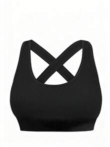 Aaseow حمالة صدر رياضية للنساء ذوات الحجم الكبير - ذات ظهر متقاطع بنسيج مرن للتمارين اليوغا، مقاومة للصدمات بدون حلقات معدنية، ملابس رياضية مناسبة للنساء ذوات الأشكال المنحنية - الأسود - مشاهدة 6